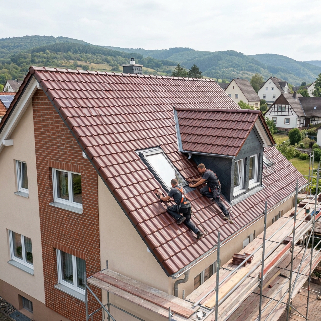 Sauber ausgeführte Dachdeckung auf einem regionalen Wohnhaus.